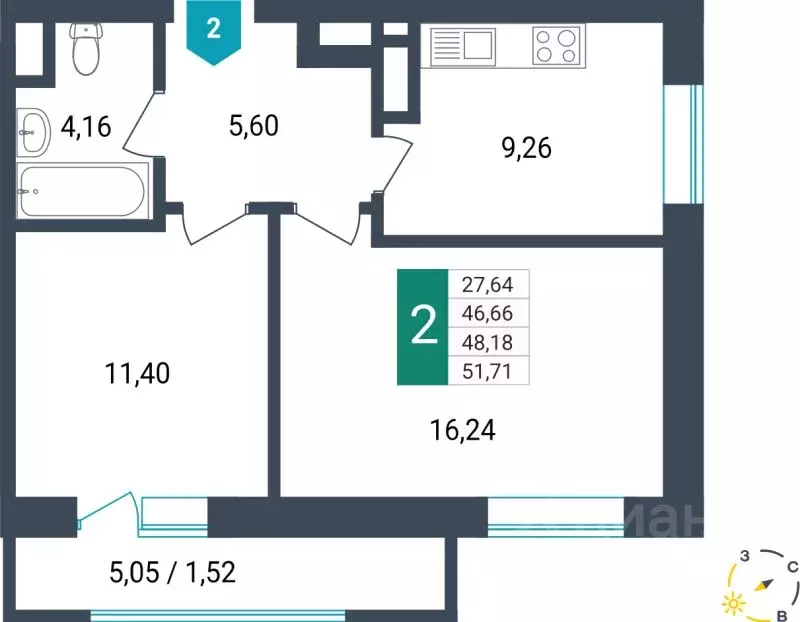 2-к кв. Забайкальский край, Чита ул. Бабушкина, 42Б (48.18 м) - Фото 0