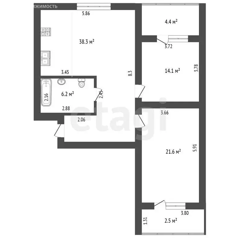 2-комнатная квартира: Самара, улица Санфировой, 99 (80.2 м) - Фото 1