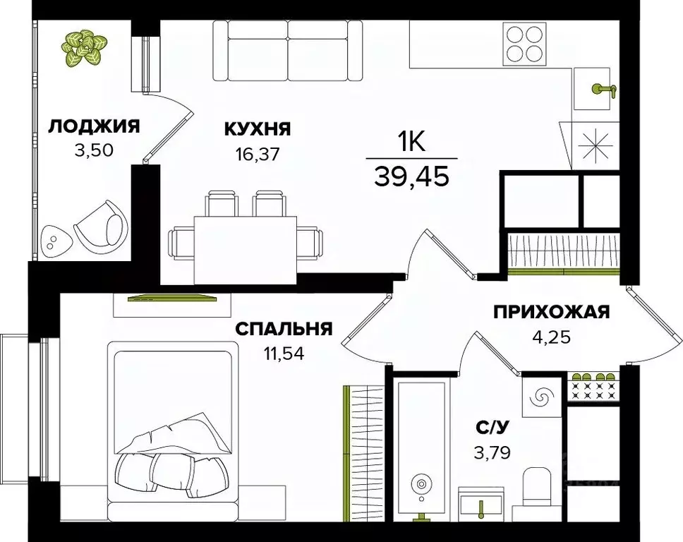 1-к кв. Тульская область, Тула  (39.45 м) - Фото 0