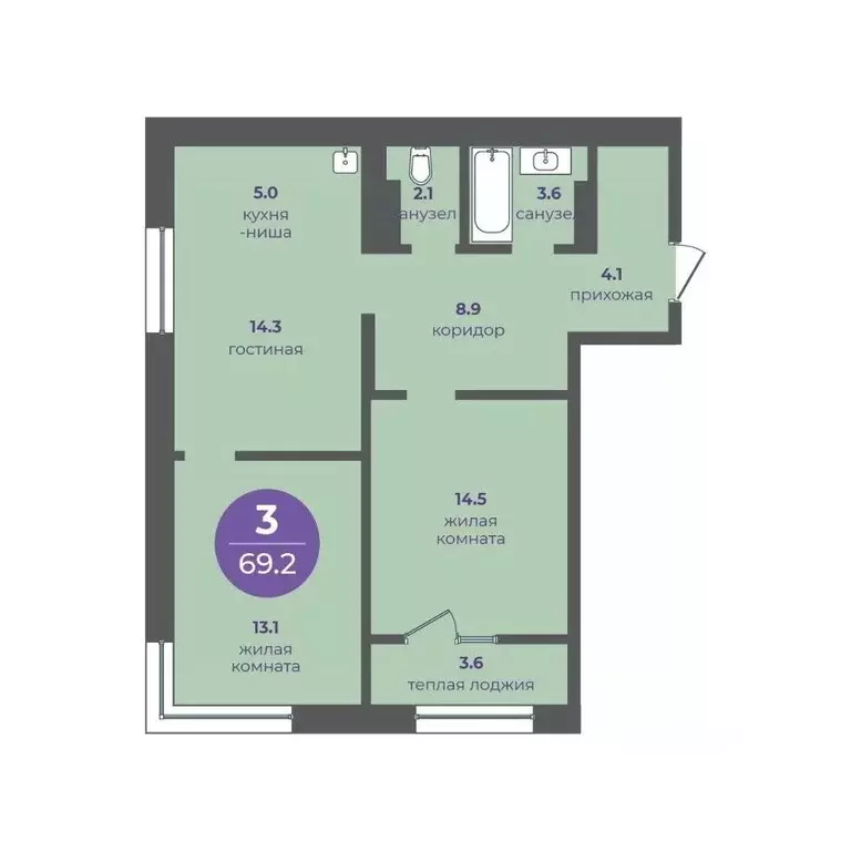 3-к кв. Красноярский край, Красноярск ул. Апрельская, 9 (69.2 м) - Фото 0