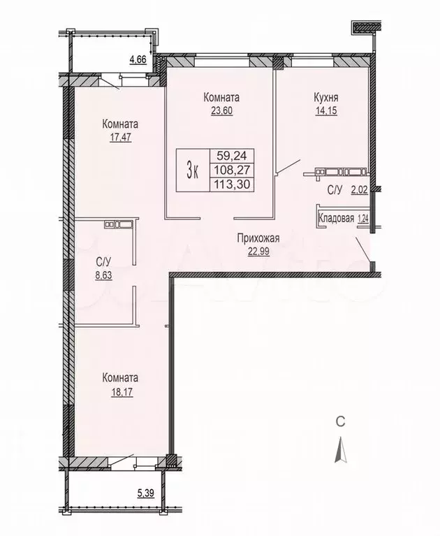 3-к. квартира, 114,6м, 5/10эт. - Фото 1