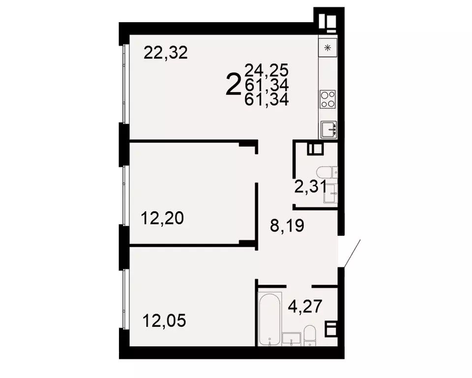 2-комнатная квартира: Тула, жилой комплекс Флагман (61.34 м) - Фото 1