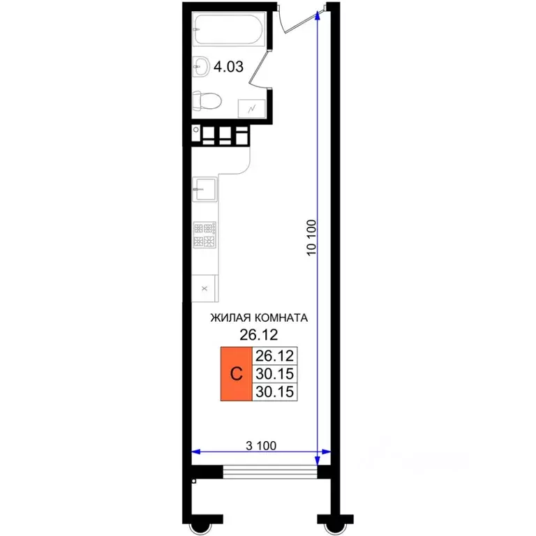 Студия Краснодарский край, Новороссийск 5-я Бригада мкр,  (30.15 м) - Фото 1