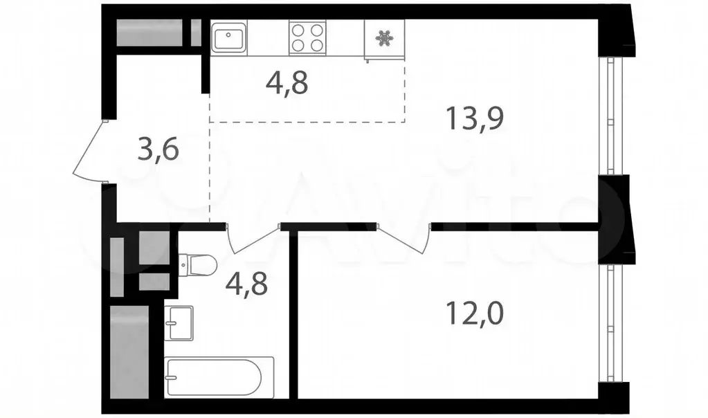 1-к. квартира, 39,1 м, 17/26 эт. - Фото 0