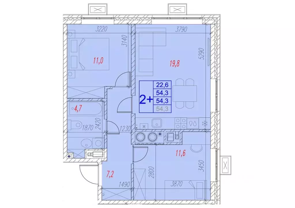 2-к кв. Астраханская область, Астрахань ул. Трофимова (54.3 м) - Фото 1
