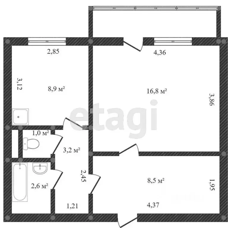 1-к кв. Красноярский край, Красноярск Взлетная ул., 26 (41.7 м) - Фото 2