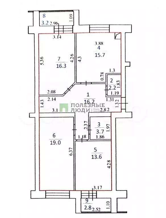 3-к. квартира, 92,7 м, 7/9 эт. - Фото 0
