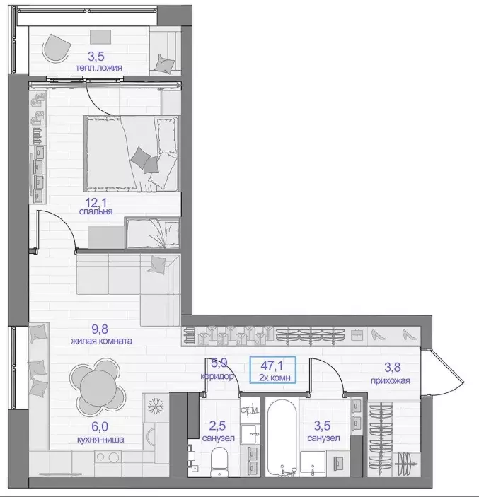 Продаётся 1-к квартира, 47.1 м - Фото 0