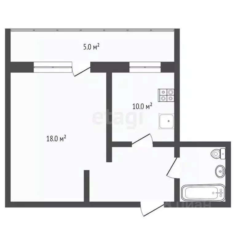 1-к кв. Тюменская область, Тюмень ул. Казачьи луга, 11 (33.0 м) - Фото 1