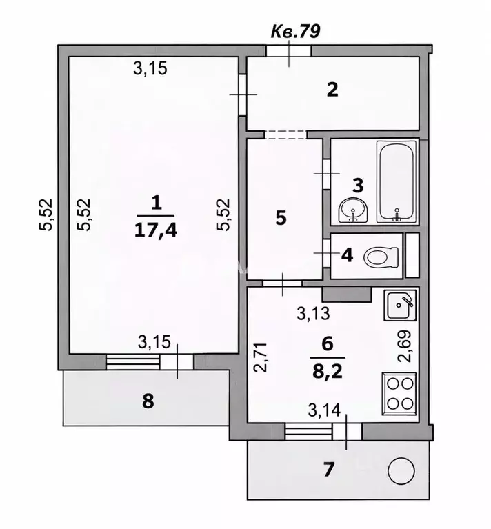 1-к кв. Белгородская область, Белгород ул. Есенина, 58 (38.7 м) - Фото 2