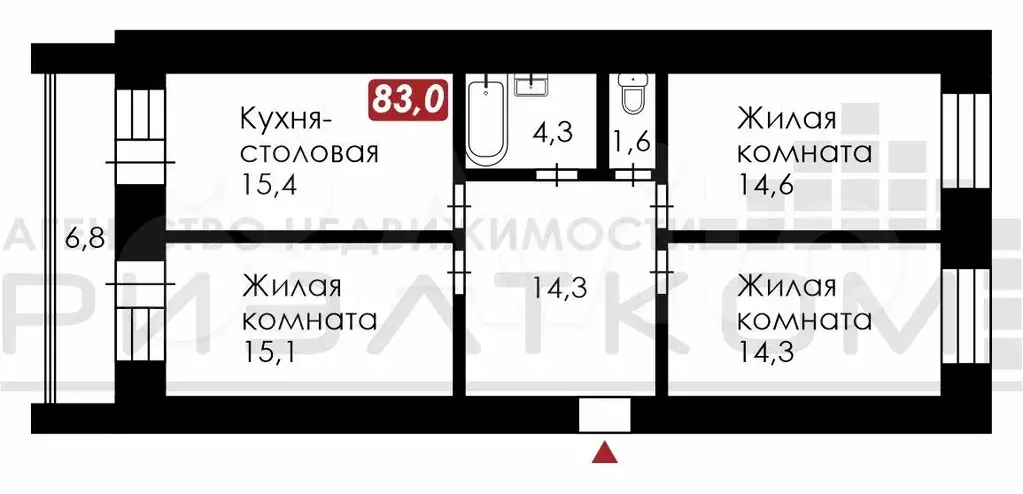 3-к. квартира, 83 м, 7/12 эт. - Фото 0