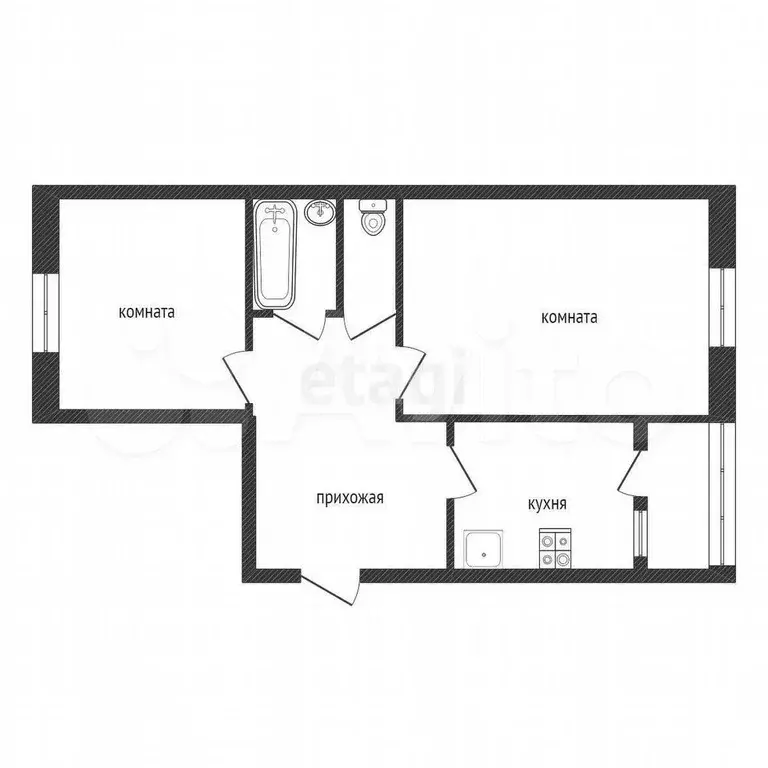 2-к. квартира, 55 м, 1/5 эт. - Фото 0