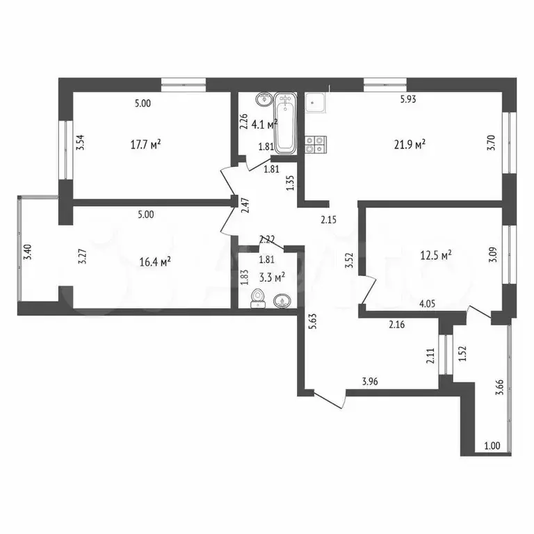 3-к. квартира, 95,3 м, 6/7 эт. - Фото 1
