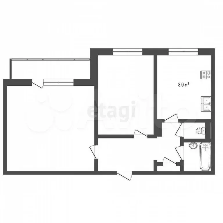 2-к. квартира, 50,4 м, 5/9 эт. - Фото 0