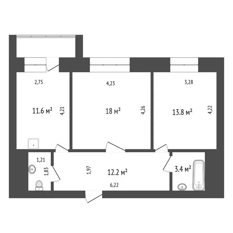 2-комнатная квартира: Красноярск, Парусная улица, 12 (61.3 м) - Фото 1