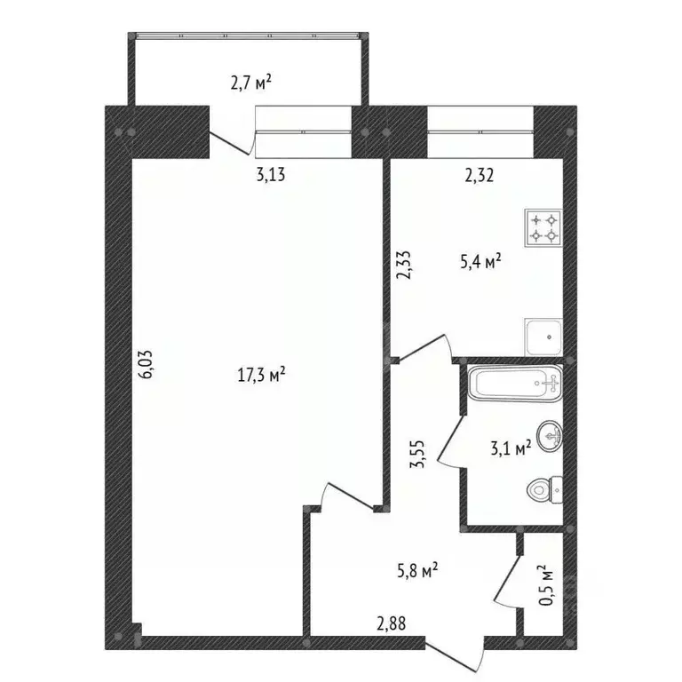 1-к кв. Башкортостан, Уфа Вологодская ул., 38 (34.8 м) - Фото 2