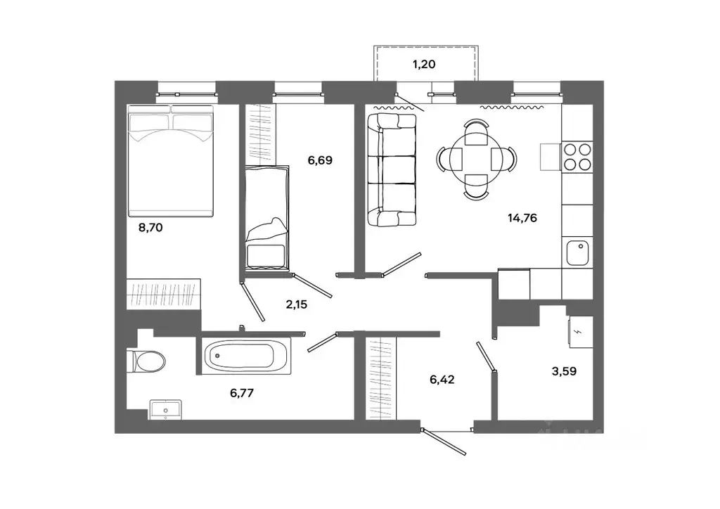 2-к кв. Ханты-Мансийский АО, Сургут 30А мкр,  (49.44 м) - Фото 0