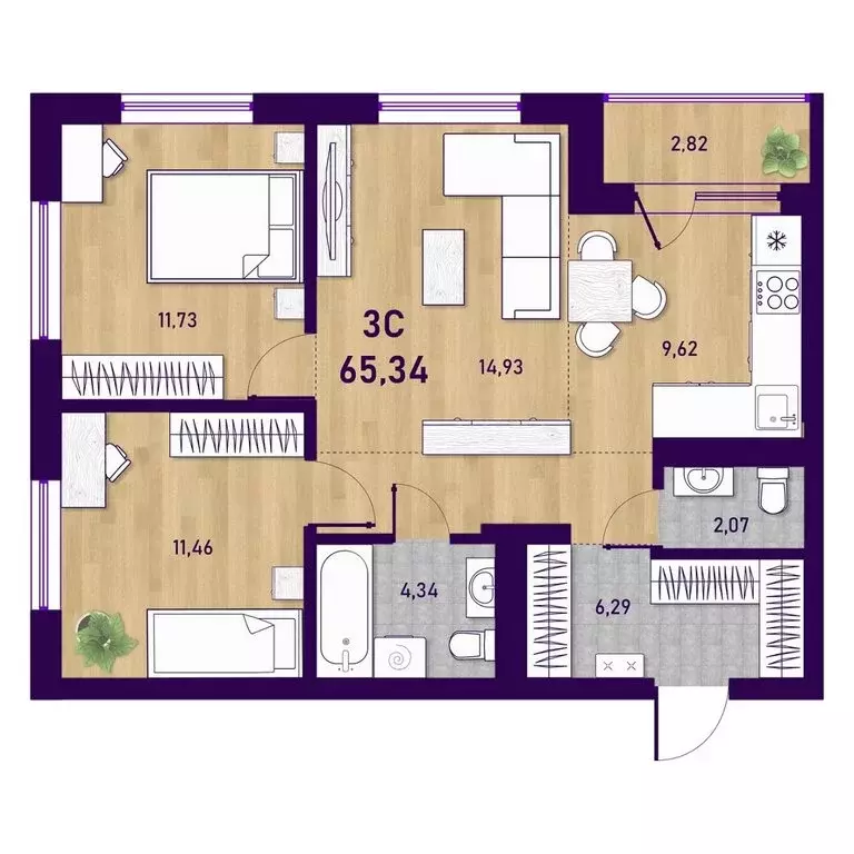 3-комнатная квартира: Новосибирск, Пермская улица, 12к2 (65.34 м) - Фото 0