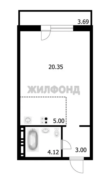 Квартира-студия: Новосибирск, Плющихинская улица, 6 (33 м) - Фото 1