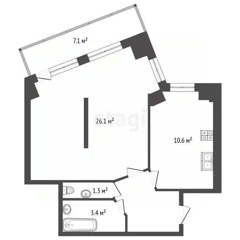 1-к кв. Самарская область, Самара Аэродромная ул., 98А (53.5 м) - Фото 2