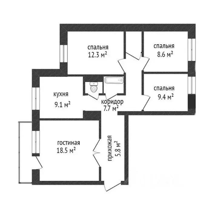 4-к кв. Москва ул. Менжинского, 23К1 (83.2 м) - Фото 1