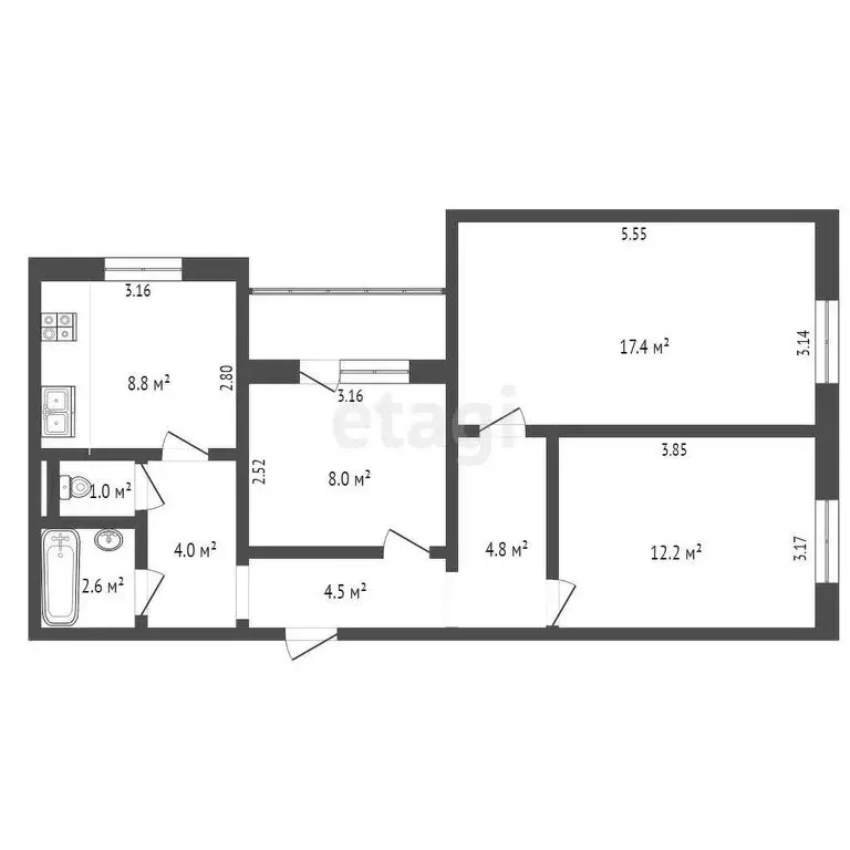 3-комнатная квартира: Белгород, Комсомольская улица, 45 (63.3 м) - Фото 1