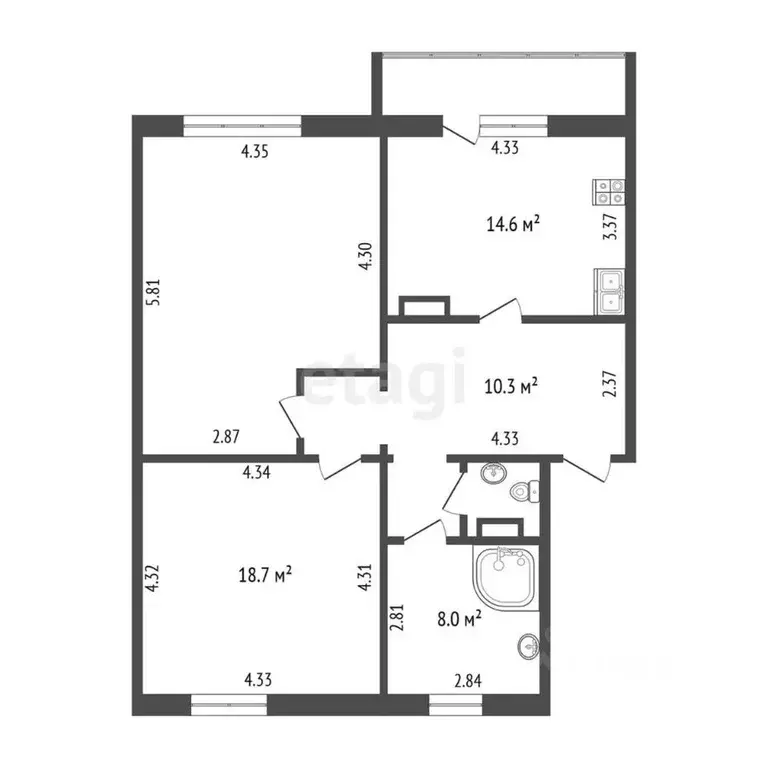 2-к кв. Челябинская область, Челябинск ул. Трашутина, 33 (80.0 м) - Фото 1