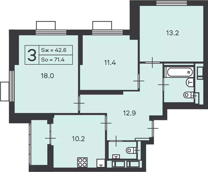 Продаётся 3-к квартира, 71.4 м - Фото 1