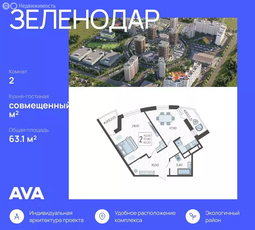 2-комнатная квартира: Краснодар, жилой комплекс Зеленодар, улица ... - Фото 1