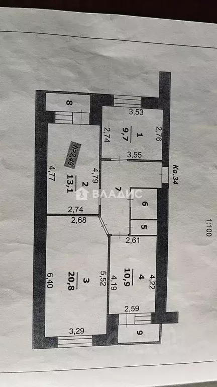 3-к кв. Белгородская область, Белгород ул. Семашко, 40 (67.5 м) - Фото 2