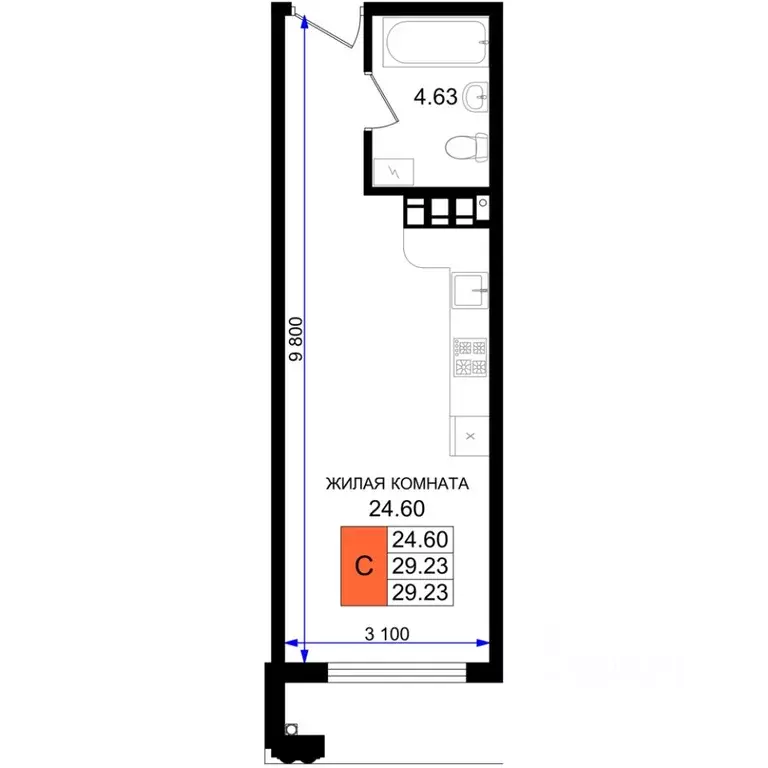 Студия Краснодарский край, Новороссийск 5-я Бригада мкр,  (29.23 м) - Фото 1