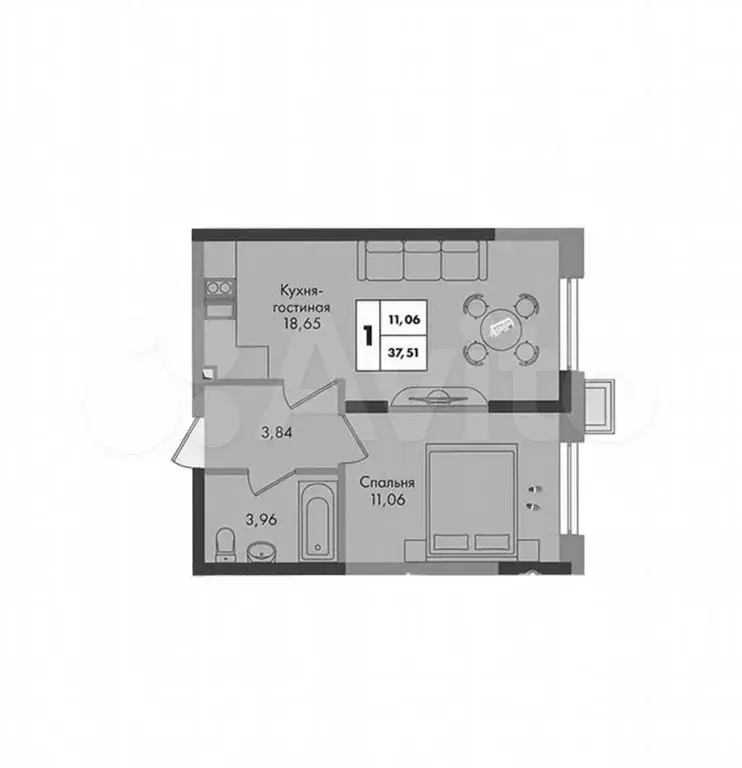 1-к. квартира, 37,5 м, 3/9 эт. - Фото 0