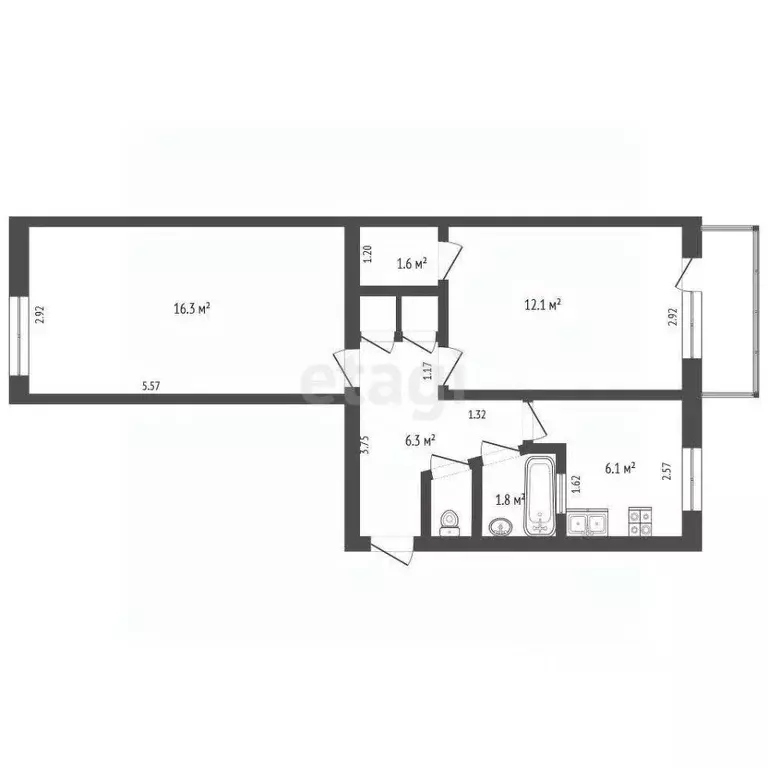 2-к кв. Вологодская область, Сокол Гражданская ул., 4 (45.7 м) - Фото 1