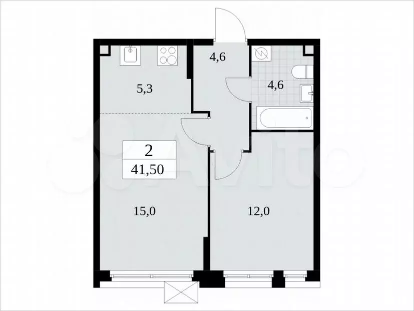 2-к. квартира, 41,5м, 2/14эт. - Фото 1