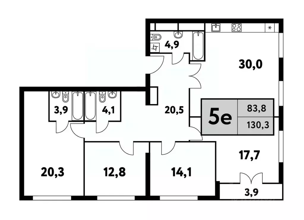 5-к кв. Москва Фестивальная ул., 15к6 (129.9 м) - Фото 0