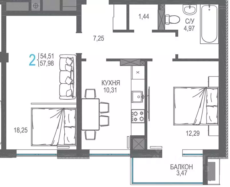 2-к кв. Крым, Симферопольский район, Гвардейское пгт, Республика жилой ... - Фото 1