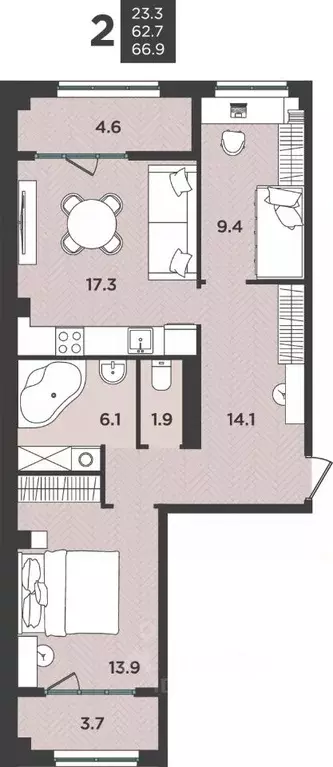 2-к кв. Архангельская область, Северодвинск  (66.9 м) - Фото 0