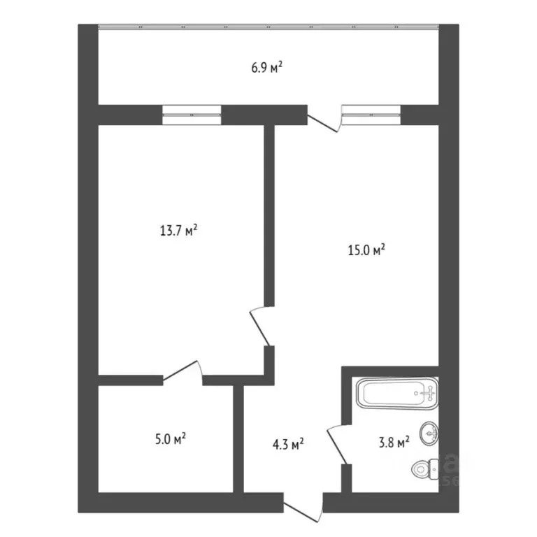1-к кв. Тюменская область, Тюмень Интернациональная ул., 199к1 (41.8 ... - Фото 2