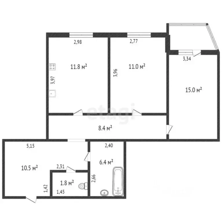 2-к кв. Тюменская область, Тюмень Широтная ул., 29к3 (66.0 м) - Фото 2