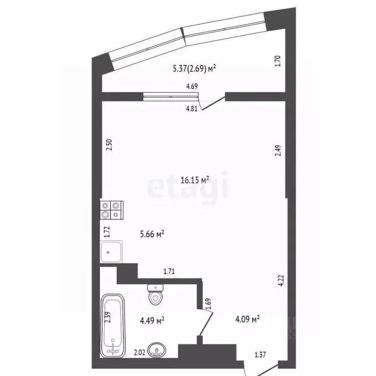 Студия Ростовская область, Ростов-на-Дону Привокзальная ул., 3/1 (41.0 ... - Фото 2