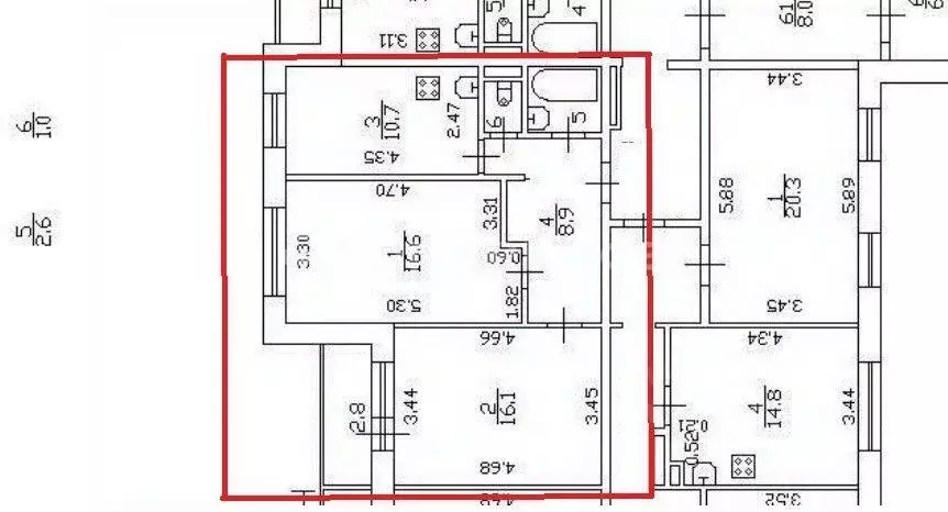 Квартира, 2 комнаты, 55.9 м - Фото 1