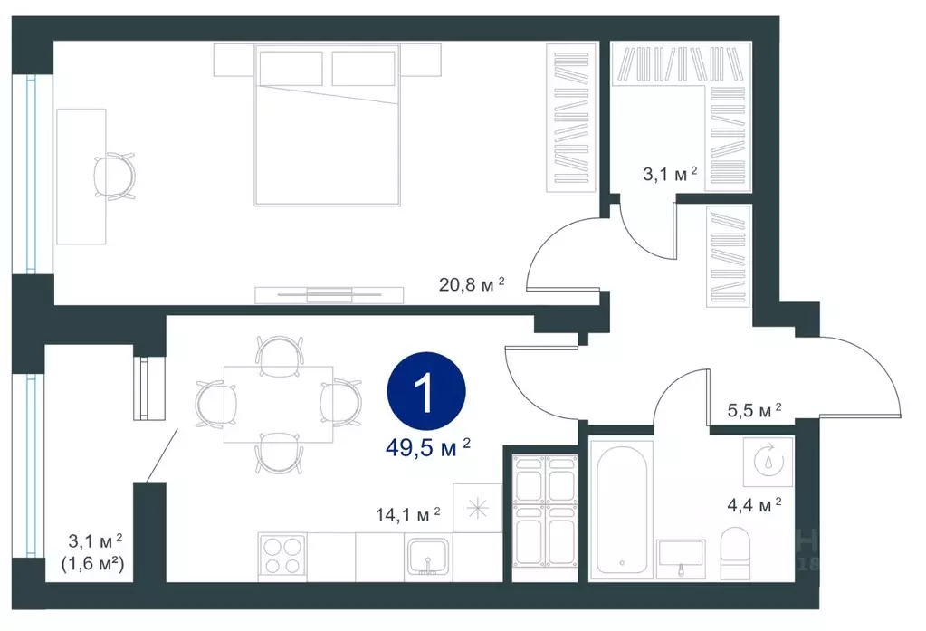 1-к кв. Воронежская область, Воронеж ул. Ворошилова, 19 (49.5 м) - Фото 1