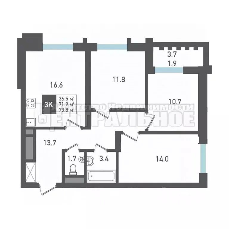 3-к кв. Смоленская область, Смоленск ул. Николаева, 73Б (73.8 м) - Фото 1