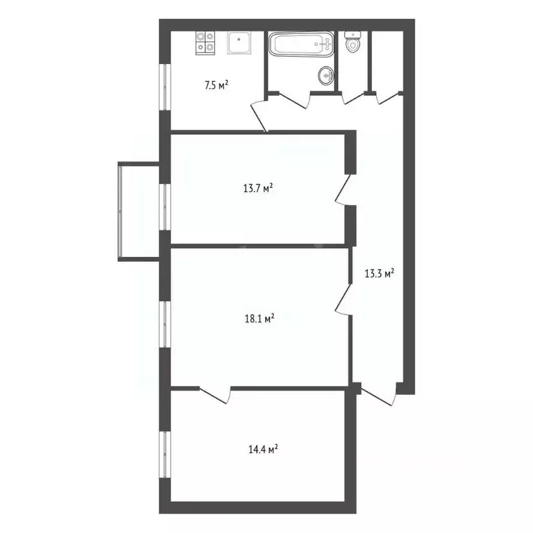 3-к кв. Воронежская область, Воронеж ул. Фридриха Энгельса, 39 (73.0 ... - Фото 2