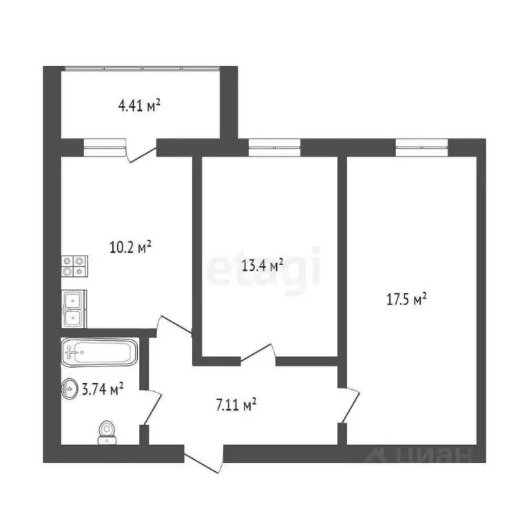 2-к кв. Тюменская область, Тюмень ул. Тимофея Кармацкого, 9 (52.0 м) - Фото 1