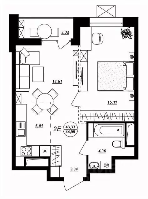 2-к кв. Хабаровский край, Хабаровск ул. Демьяна Бедного (44.99 м) - Фото 1