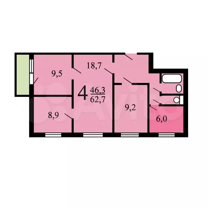 4-к. квартира, 63 м, 8/9 эт. - Фото 0