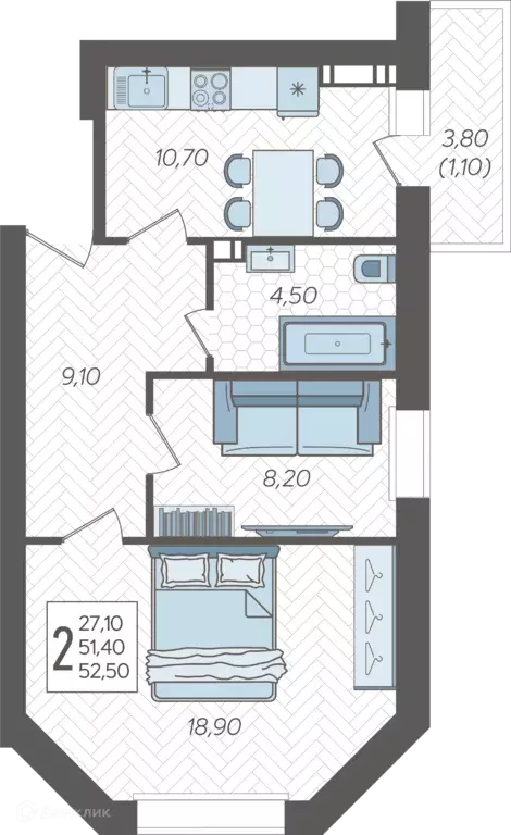 Продаётся 2-к квартира, 52.5 м - Фото 0