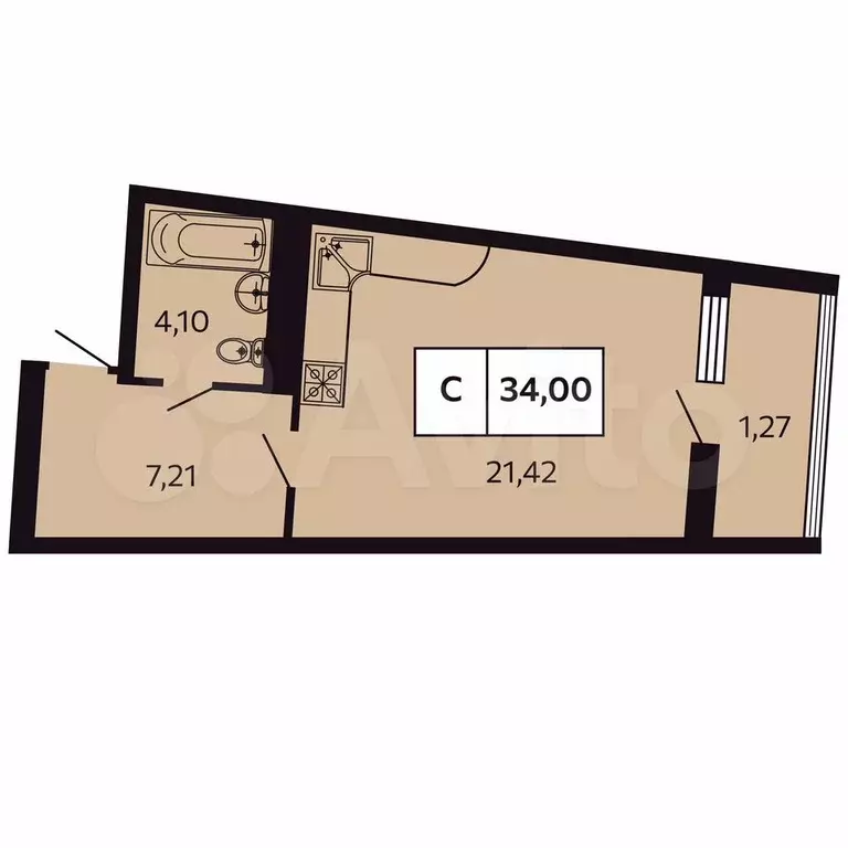 Квартира-студия, 34 м, 8/9 эт. - Фото 0