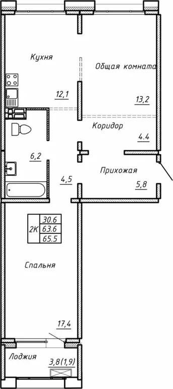 Продаётся 2-к квартира, 65.5 м - Фото 1